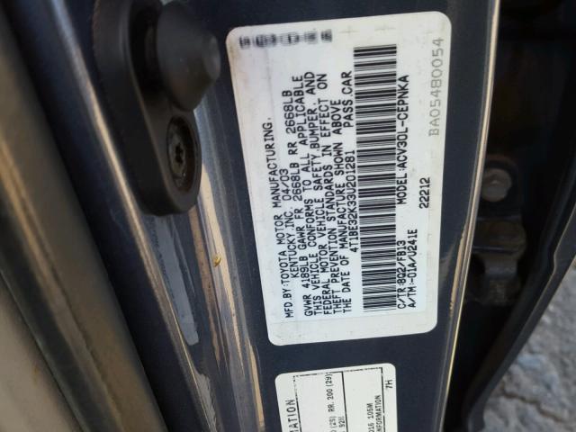 4T1BE32K33U201281 - 2003 TOYOTA CAMRY LE BLUE photo 10