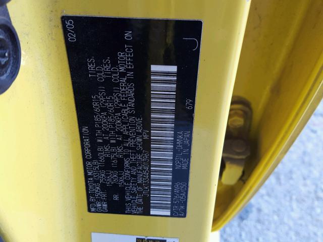 JTLKT334454013967 - 2005 TOYOTA SCION XB YELLOW photo 10