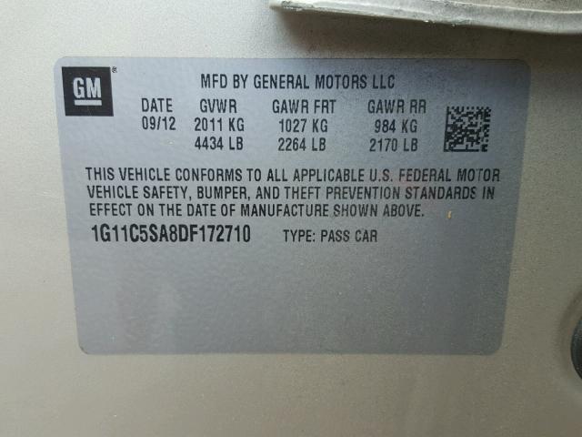 1G11C5SA8DF172710 - 2013 CHEVROLET MALIBU 1LT SILVER photo 10