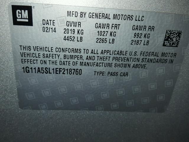 1G11A5SL1EF218760 - 2014 CHEVROLET MALIBU LS ვერცხლისფერი ფოტო 10