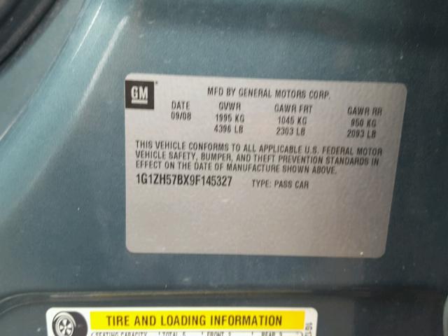 1G1ZH57BX9F145327 - 2009 CHEVROLET MALIBU 1LT ლურჯი ფოტო 10