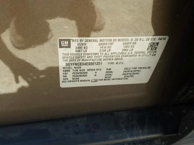 3GYFNCE34ES661251 - 2014 CADILLAC SRX PERFOR 棕色 照片 10