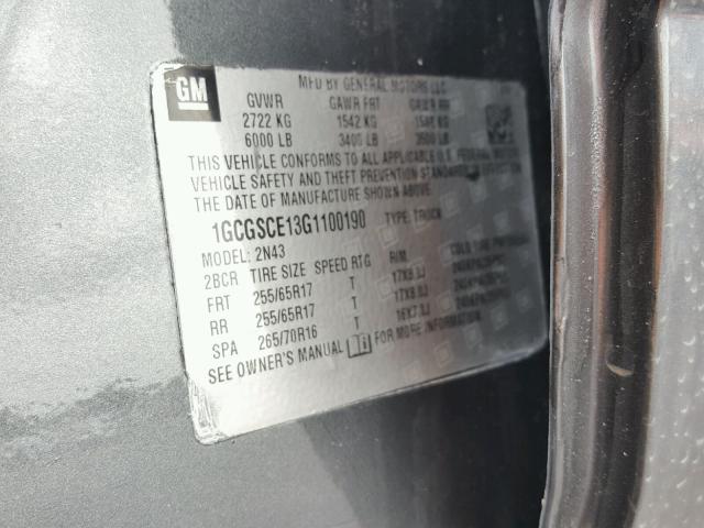 1GCGSCE13G1100190 - 2016 CHEVROLET COLORADO L GRAY photo 10