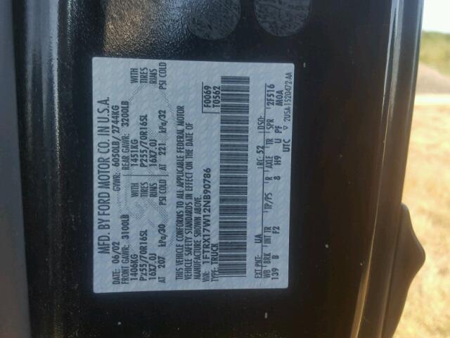 1FTRX17W12NB90786 - 2002 FORD F150 BLACK photo 10