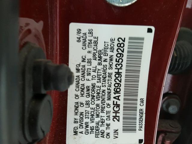 2HGFA16929H359282 - 2009 HONDA CIVIC EXL Tünd qırmızı foto 10