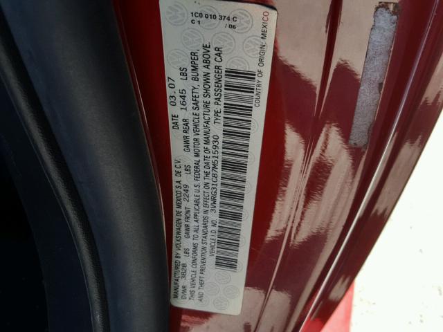 3VWRG31C87M515930 - 2007 VOLKSWAGEN NEW BEETLE წითელი ფოტო 10