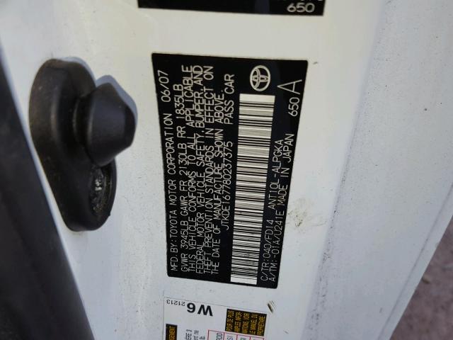 JTKDE167780237375 - 2008 TOYOTA SCION TC 白色 照片 10