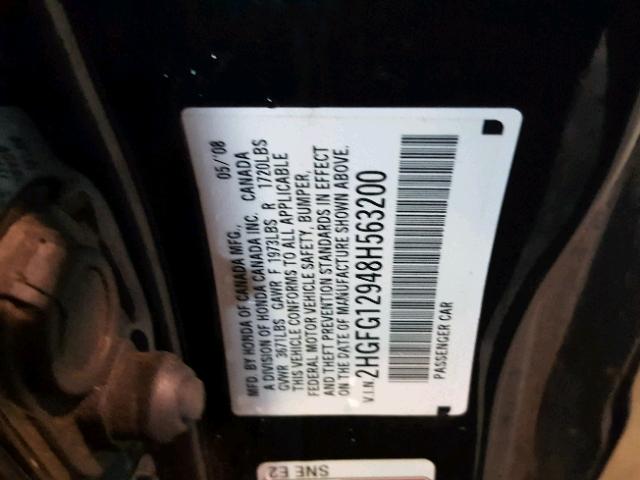 2HGFG12948H563200 - 2008 HONDA CIVIC EXL 黑色 照片 10
