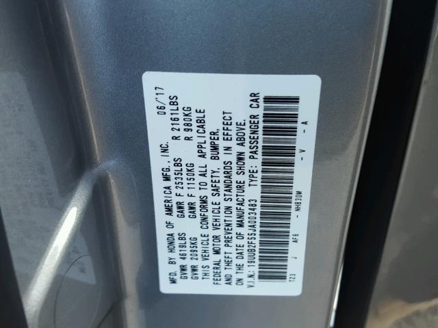 19UUB2F55JA003483 - 2018 ACURA TLX TECH SILVER photo 10