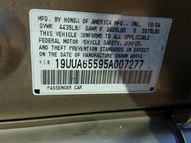 19UUA65595A007277 - 2005 ACURA TL GOLD photo 10