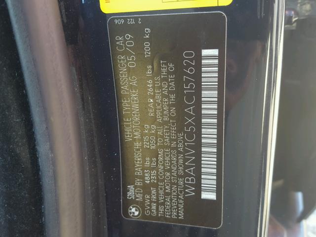 WBANV1C5XAC157620 - 2010 BMW 528 XI BLACK photo 10