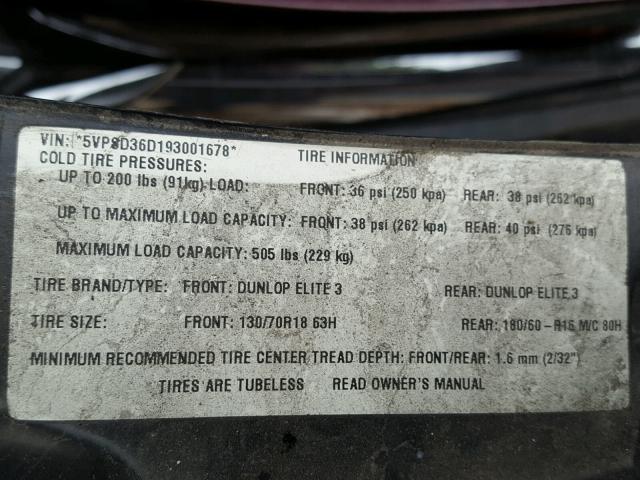 5VPSD36D193001678 - 2009 VICTORY MOTORCYCLES VISION TOU MAROON photo 10