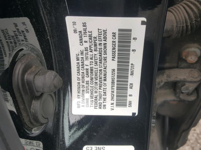 2HGFA1F93BH512256 - 2011 HONDA CIVIC EXL 黑色 照片 10