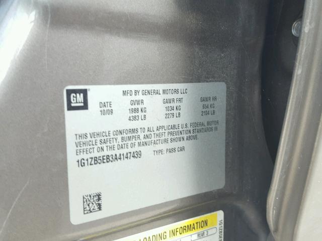 1G1ZB5EB3A4147439 - 2010 CHEVROLET MALIBU LS GOLD photo 10