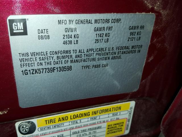 1G1ZK57739F130598 - 2009 CHEVROLET MALIBU LTZ 栗色 照片 10