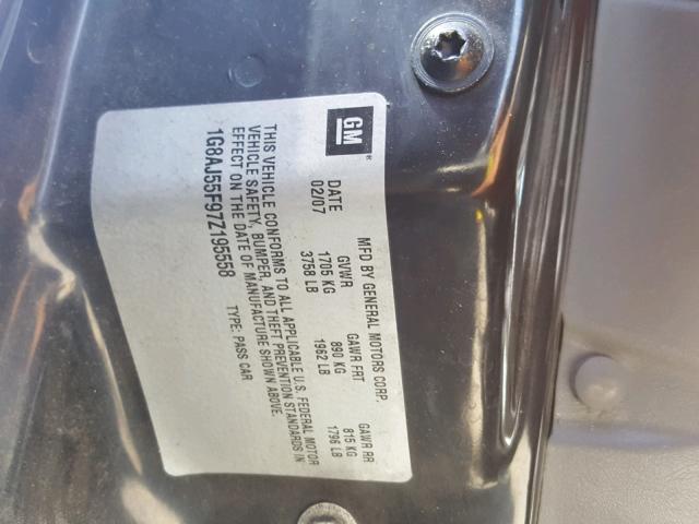 1G8AJ55F97Z195558 - 2007 SATURN ION LEVEL SILVER photo 10