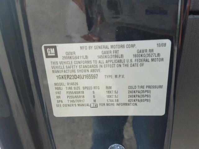 1GKER23D49J165597 - 2009 GMC ACADIA SLT 黑色 照片 10