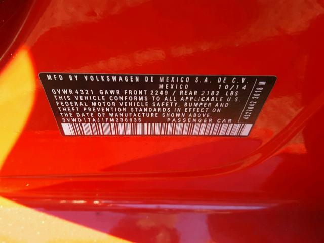 3VWD17AJ1FM238635 - 2015 VOLKSWAGEN JETTA SE RED photo 10