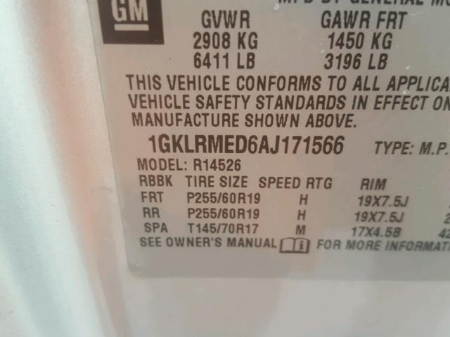 1GKLRMED6AJ171566 - 2010 GMC ACADIA SLT 银色 照片 10