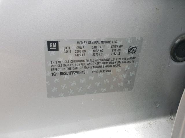 1G11B5SL1FF293845 - 2015 CHEVROLET MALIBU LS ვერცხლისფერი ფოტო 10