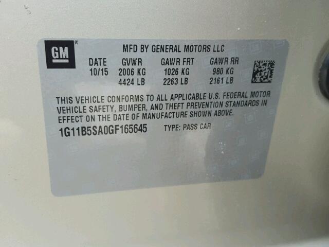 1G11B5SA0GF165645 - 2016 CHEVROLET MALIBU LIM 奶油色 照片 10