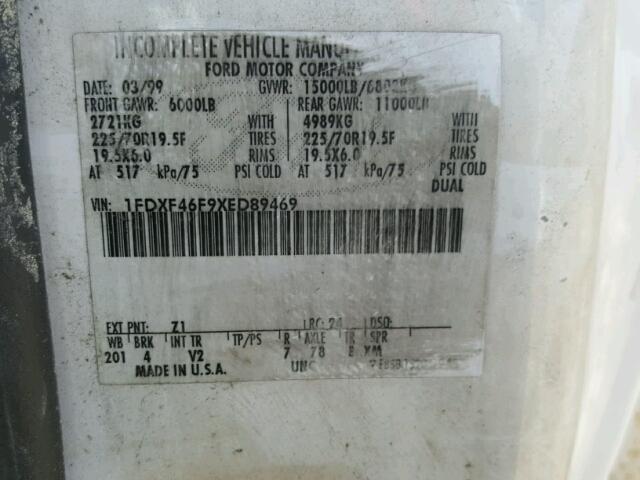 1FDXF46F9XED89469 - 1999 FORD F450 SUPER WHITE photo 10