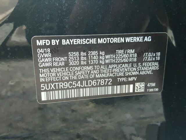 5UXTR9C54JLD67872 - 2018 BMW X3 XDRIVEM BLACK photo 10