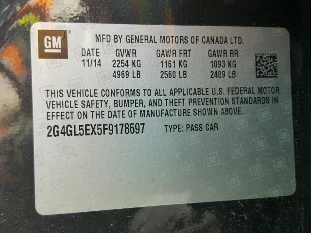 2G4GL5EX5F9178697 - 2015 BUICK REGAL GRAY photo 10