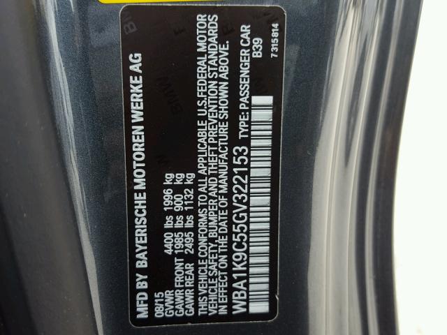 WBA1K9C55GV322153 - 2016 BMW 228 I GRAY photo 10