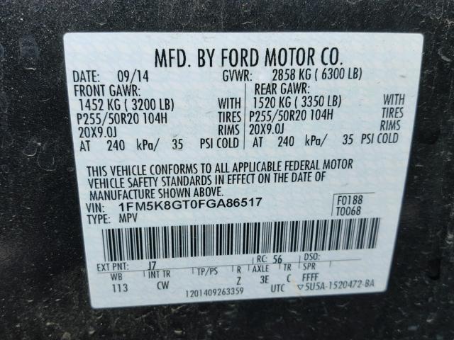 1FM5K8GT0FGA86517 - 2015 FORD EXPLORER S CHARCOAL photo 10