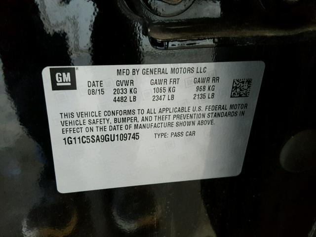 1G11C5SA9GU109745 - 2016 CHEVROLET MALIBU LIM 黑色 照片 10