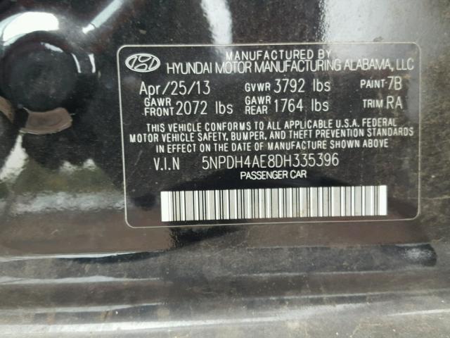 5NPDH4AE8DH335396 - 2013 HYUNDAI ELANTRA BLACK photo 10