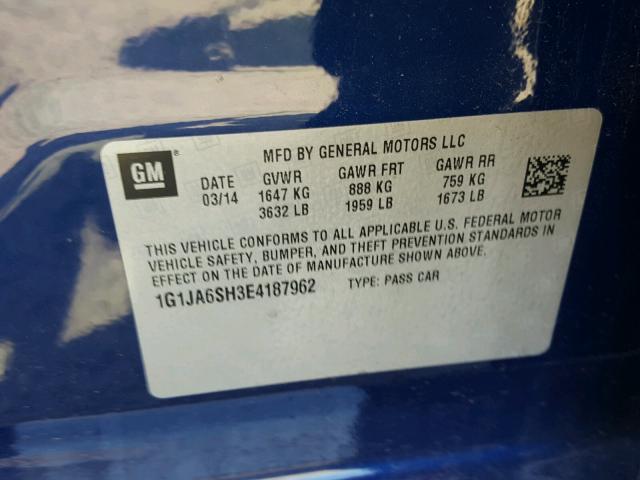 1G1JA6SH3E4187962 - 2014 CHEVROLET SONIC LS BLUE photo 10