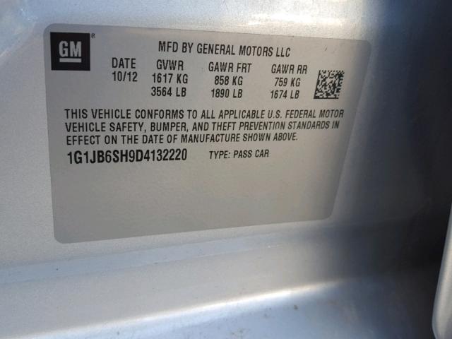 1G1JB6SH9D4132220 - 2013 CHEVROLET SONIC LS 银色 照片 10