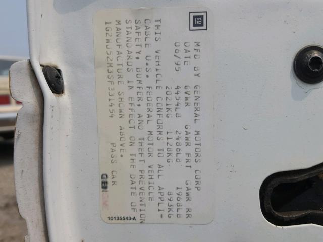 1G2WJ52M3SF331454 - 1995 PONTIAC GRAND PRIX WHITE photo 10