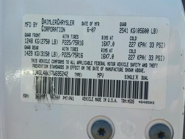 1J4GL48K57W695242 - 2007 JEEP LIBERTY SP WHITE photo 10