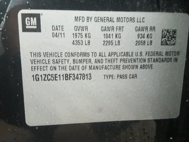 1G1ZC5E11BF347813 - 2011 CHEVROLET MALIBU 1LT 黑色 照片 10