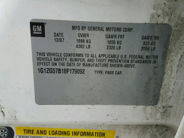 1G1ZG57B18F179092 - 2008 CHEVROLET MALIBU LS Ağ foto 10