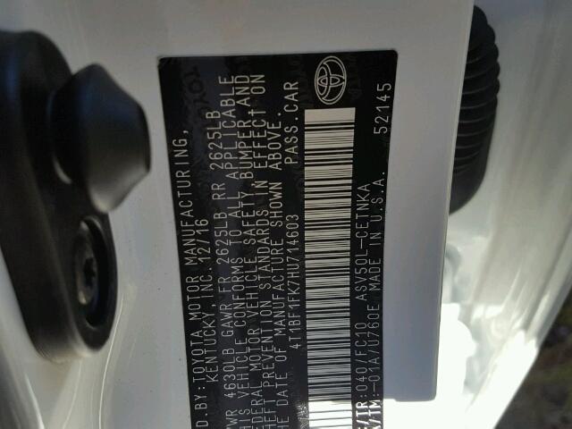 4T1BF1FK7HU714603 - 2017 TOYOTA CAMRY LE 白色 照片 10