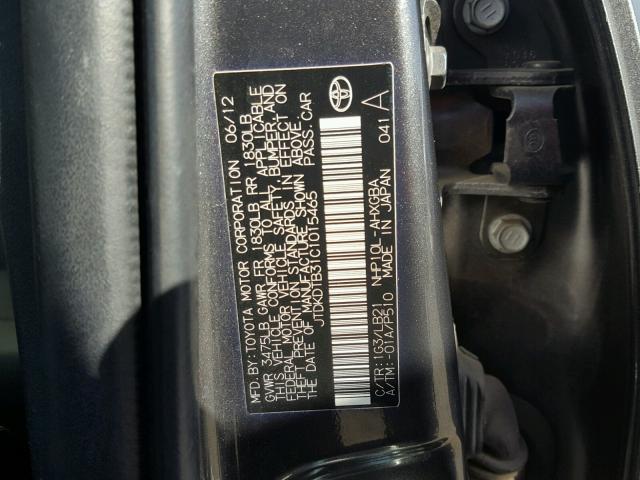 JTDKDTB31C1015465 - 2012 TOYOTA PRIUS C CHARCOAL photo 10