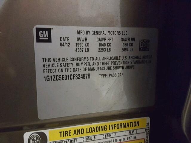 1G1ZC5E01CF324878 - 2012 CHEVROLET MALIBU 1LT GRAY photo 10