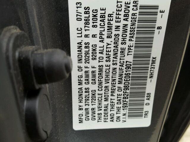 19XFB2F98DE061907 - 2013 HONDA CIVIC EXL 石墨色 照片 10