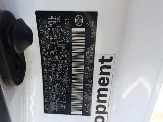 JTKDE177960126242 - 2006 TOYOTA SCION TC 白色 照片 10