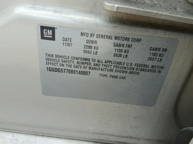 1G6DG577680140887 - 2008 CADILLAC CTS BEIGE photo 10