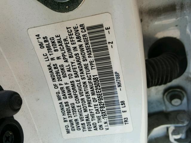 19XFB2F95EE250581 - 2014 HONDA CIVIC EXL 白色 照片 10