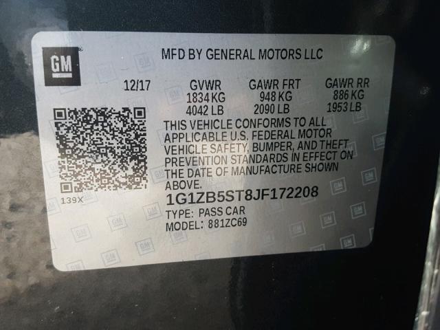 1G1ZB5ST8JF172208 - 2018 CHEVROLET MALIBU LS Boz foto 10