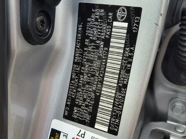 4T1BF1FK2HU441179 - 2017 TOYOTA CAMRY LE ვერცხლისფერი ფოტო 10