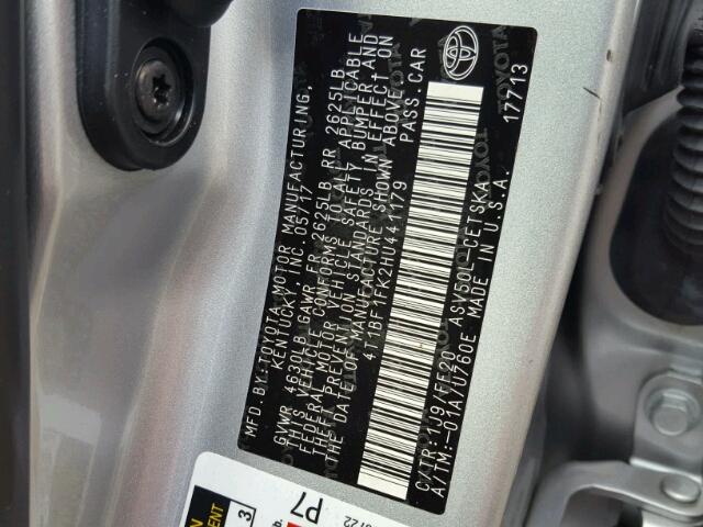 4T1BF1FK2HU441179 - 2017 TOYOTA CAMRY LE SILVER photo 10