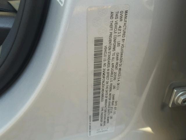 3VWDP7AJ3CM308503 - 2012 VOLKSWAGEN JETTA SE 银色 照片 10