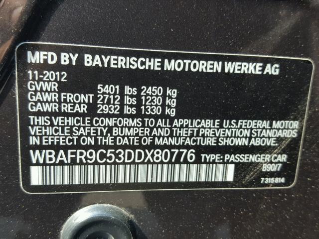 WBAFR9C53DDX80776 - 2013 BMW 550 I BLACK photo 10
